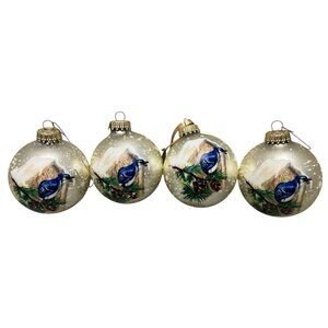 Set of 8 Vintage Christmas Round Ornaments Snowmen Santa Holiday Christmas Tree